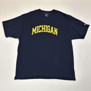 Michigan Wolverines Shirt Adult 2XL XXL Blue Champion NCAA Football Spellout Men